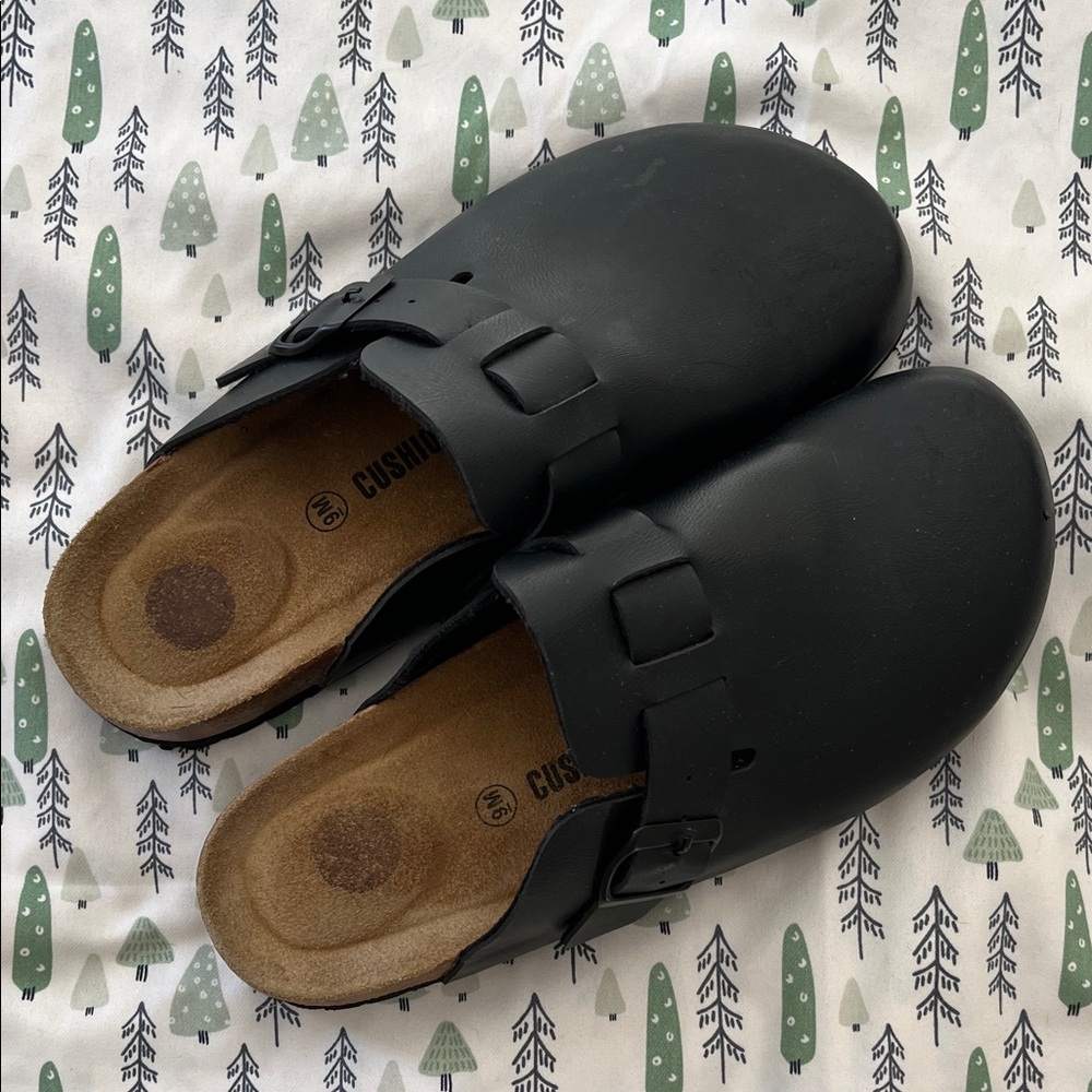 Black Clog Mules with Cushioned Footbed